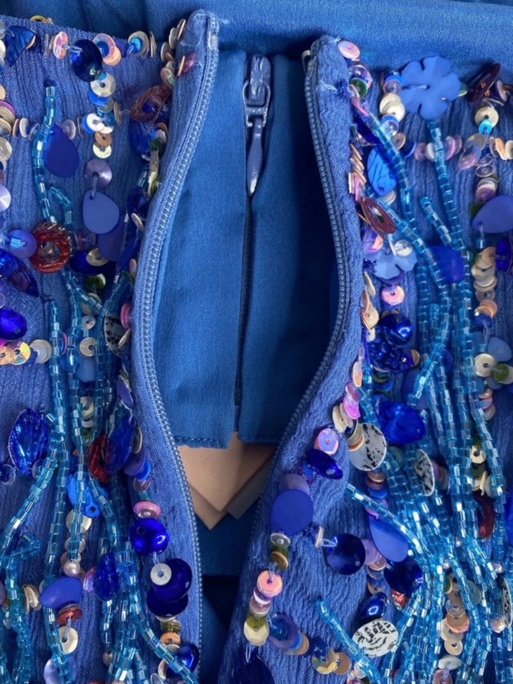 Alexis Blue Beaded Fringe Sequin Slip Dress - Picture 7 of 7